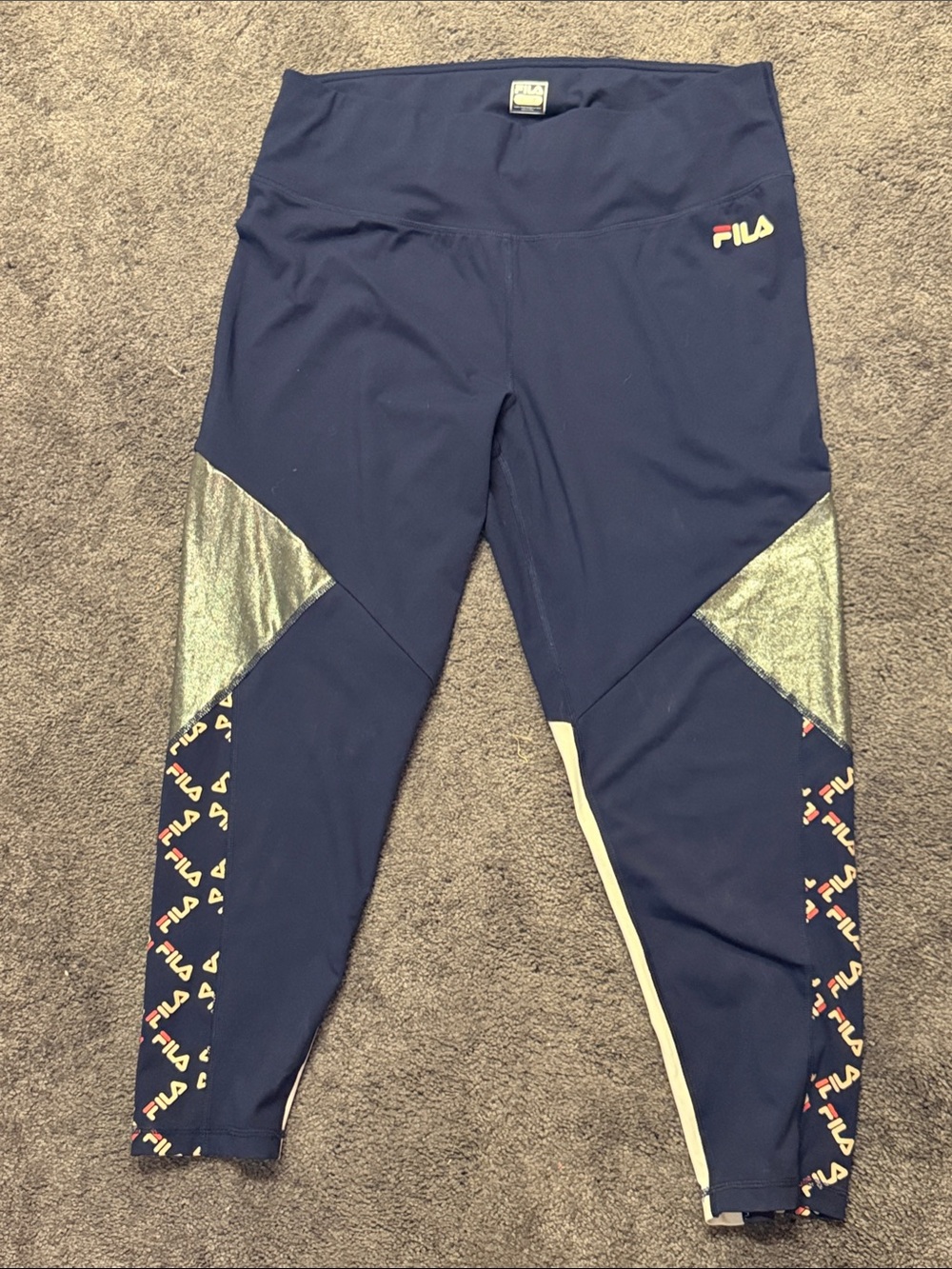FILA Navy Logo Leggings with Silver Panels